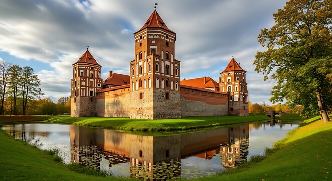 Medieval Castle Reflection in Water.