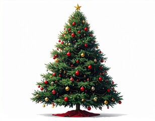 Fototapeta premium Red and Gold Christmas Tree with Star Topper and Garland Wrap