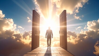 a man opens the gates to heaven