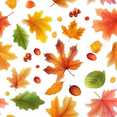 Colorful autumn leaves and berries pattern on white background