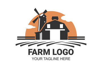 Farm House logo isolated on white background. Black emblem with farmhouse for natural farm products. Vector illustration.