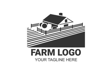 Farm House logo isolated on white background. Black emblem with farmhouse for natural farm products. Vector illustration.