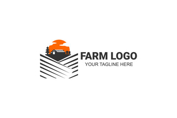 Farm House logo isolated on white background. Black emblem with farmhouse for natural farm products. Vector illustration.