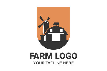 Farm House logo isolated on white background. Black emblem with farmhouse for natural farm products. Vector illustration.