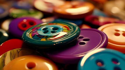 Colorful sewing buttons background with four holes close up vibrant colors