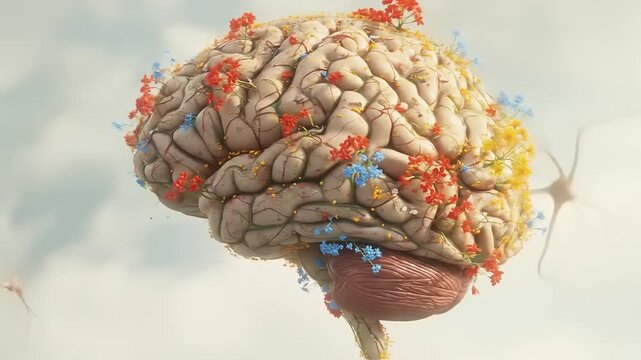 Human Brain with Viruses and Bacteria, Concept of Brain Infection and Neurological Diseases.