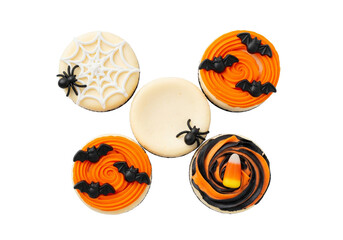 Spooky & Sweet Halloween Sugar Cookies Collection with Spiders, Bats, and Candy Corn on White