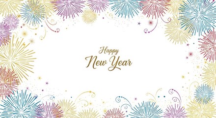 Festive new year celebration background with colorful stylized fireworks design template
