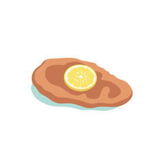 Illustration of Schnitzel with Lemon Slice, Traditional Cuisine.