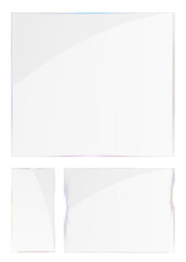 Clear glossy glass panels with soft reflection, glowing edges, and modern transparent shine on abstract background.
