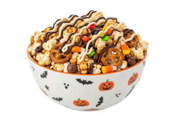 Gourmet Spooky Halloween Treat Mix: Sweet & Salty Popcorn, Pretzels, Candy & Chocolate Drizzle in Festive Bowl