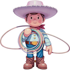 cartoon illustration of a cowboy holding a globe