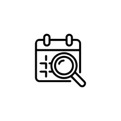 Vector art of line art icon representing a calendar with a magnifying glass