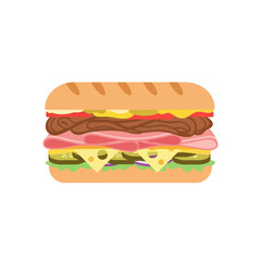 Deliciously Layered Sub Sandwich Illustration with Fresh Ingredients.