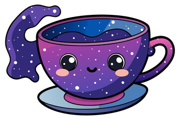 A cute cup of galaxy tea with a smile on a
