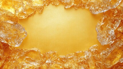 Resin pieces creating a frame over a golden background, providing copy space