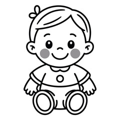 Simple and adorable baby character illustration vector graphic for coloring pages and projects silhouette White background