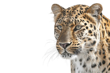 Obraz premium Leopard Stare: A captivating close-up showcases the regal gaze of a leopard, its distinctive spotted coat and intense eyes revealing a moment of untamed beauty.