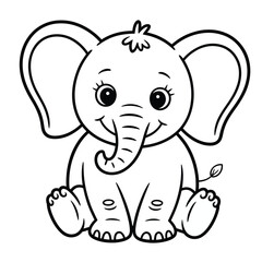 Fototapeta premium Cute baby elephant sitting coloring page vector illustration for kids eps scalable animal art silhouette White background