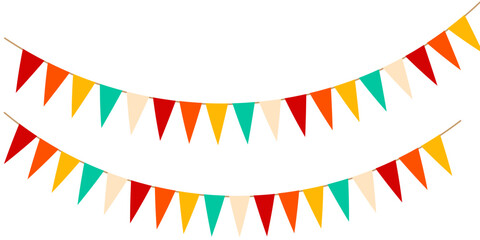 Obraz premium Festive flag garland vector illustration. Retro bunting in simple flat style, isolated on white background.