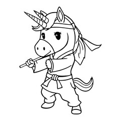Cute Unicorn Coloring Page – Black and White Line Art for Kids, Printable Fairy Tale Fantasy Illustration
