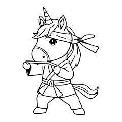 Cute Unicorn Coloring Page – Black and White Line Art for Kids, Printable Fairy Tale Fantasy Illustration