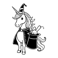Cute Unicorn Coloring Page – Black and White Line Art for Kids, Printable Fairy Tale Fantasy Illustration