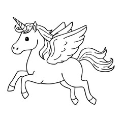Cute Unicorn Coloring Page – Black and White Line Art for Kids, Printable Fairy Tale Fantasy Illustration
