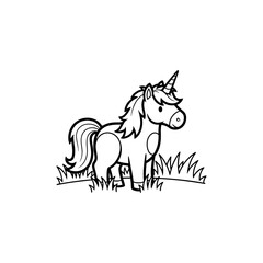 Cute Unicorn Coloring Page – Black and White Line Art for Kids, Printable Fairy Tale Fantasy Illustration