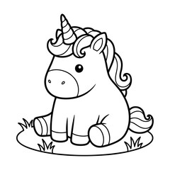 Cute Unicorn Coloring Page – Black and White Line Art for Kids, Printable Fairy Tale Fantasy Illustration