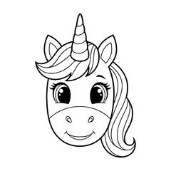 Cute Unicorn Coloring Page – Black and White Line Art for Kids, Printable Fairy Tale Fantasy Illustration