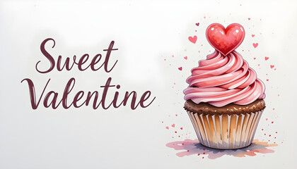 weet Valentine Cupcake Banner – Romantic Pink Dessert Illustration for Holiday Cards & Ads