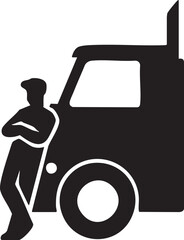 Truck Driver Silhouette Leaning Against His Vehicle After a Long Haul Journey with a Minimalist Design