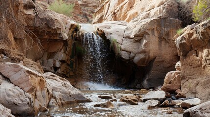 Natural Waterfall Wonders: Flowing Streams, Forested Mountains, and Moss-Covered Rocks in Outdoor Landscapes