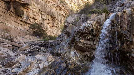 Natural Waterfall Wonders: Flowing Streams, Forested Mountains, and Moss-Covered Rocks in Outdoor Landscapes
