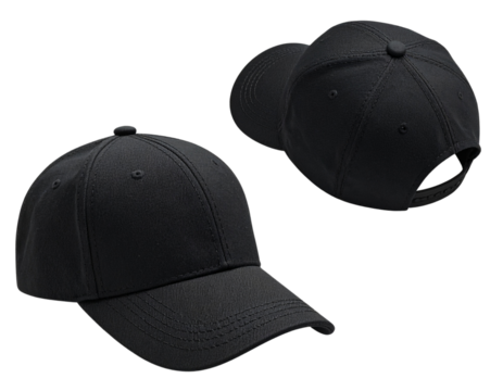 Classic Black Cap for Casual Wear, Front and Rear Views