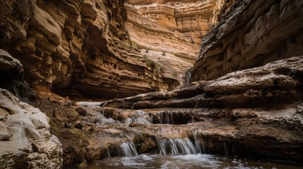 Natural Waterfall Wonders: Flowing Streams, Forested Mountains, and Moss-Covered Rocks in Outdoor Landscapes