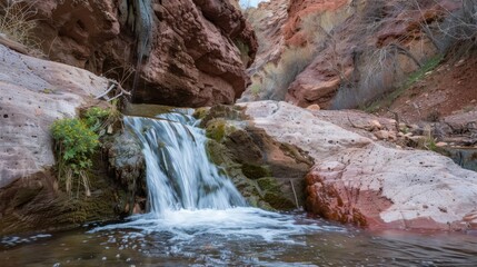 Natural Waterfall Wonders: Flowing Streams, Forested Mountains, and Moss-Covered Rocks in Outdoor Landscapes