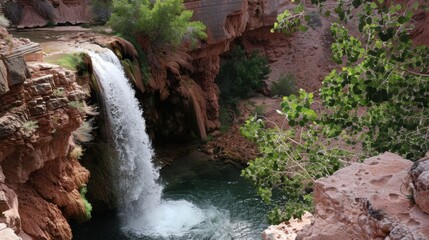 Natural Waterfall Wonders: Flowing Streams, Forested Mountains, and Moss-Covered Rocks in Outdoor Landscapes