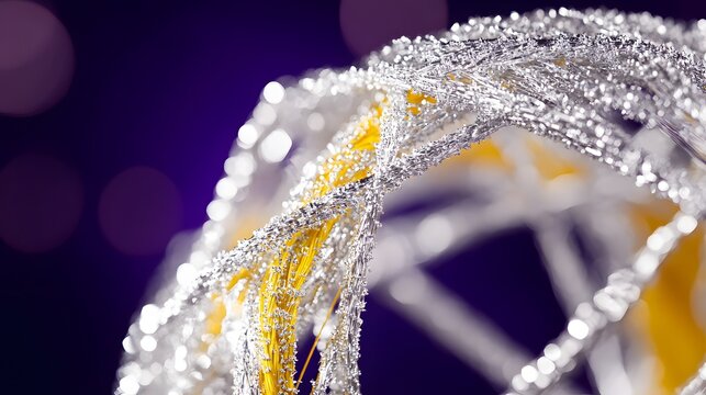 Abstract futuristic sphere made of silver metal and yellow wires - Powered by Adobe