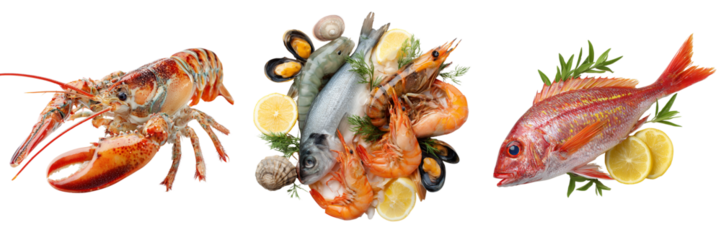 Set of Close-up of crayfish claws and body on transparent png background. Ai generated