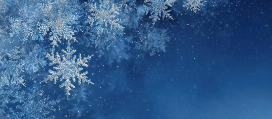 Icy Blue Snowflakes Falling on Deep Blue Background