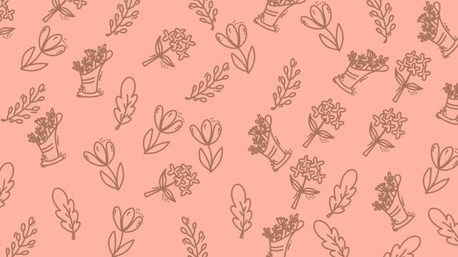Doodle floral pattern with tulips, sprigs, bouquets, and leaves in a hand drawn style. Perfect for backgrounds, stationery, and textiles.