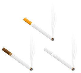 realistic tobacco smoldering cigarette cartoon stock vector illustration isolated on white background