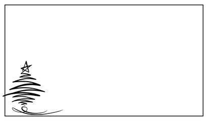 Christmas Card Frame with Xmas Tree Isolated Vector Black Outline Illustration