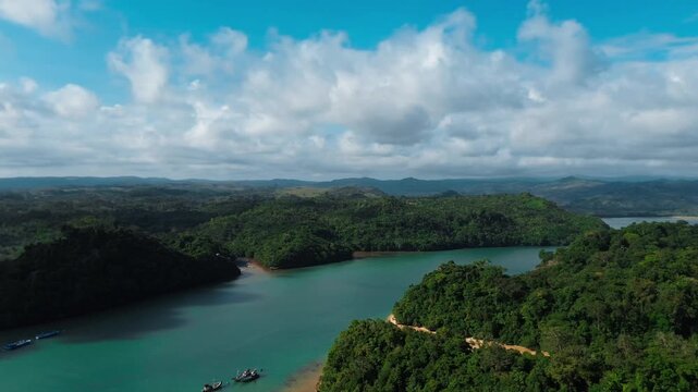 Beautiful aerial view of sempu island located in Sumbermanjing Wetan sub-district, Malang district, East Java province, Indonesia, Southeast Asia.