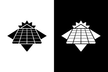 Minimalist Solar Panel Icon, Black and White Green Energy Illustration.