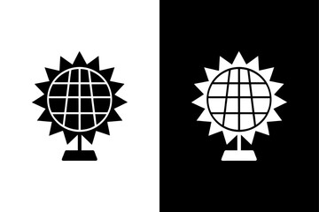 Solar Panel Icon Black and White, Minimal Renewable Energy Symbol.