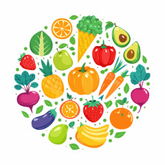 Spring and summer fruit and vegetable element set, vector illustration