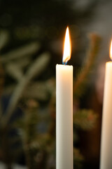 Christmas dinner at home, festive decor with candles. A New Year's miracle.